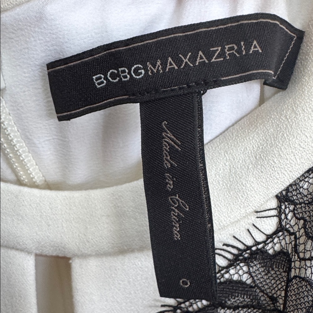 BCBGMaxAzria Ivory Dress with Black Lace Overlay - Picture 2 of 9